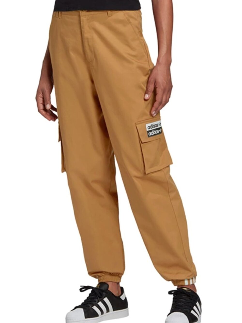 adidas Women's Cotton Chino Cargo Pockets Jogger Track Pants Dark Khaki, size 4